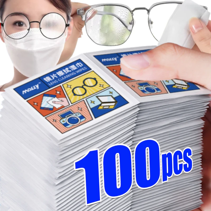 10/100pcs Anti-Fog Cleaner Wet Wipe Disposable Eyeglasses Cleaning Len Cloth Independent Packaging Screen Glasses Cleaning Tool