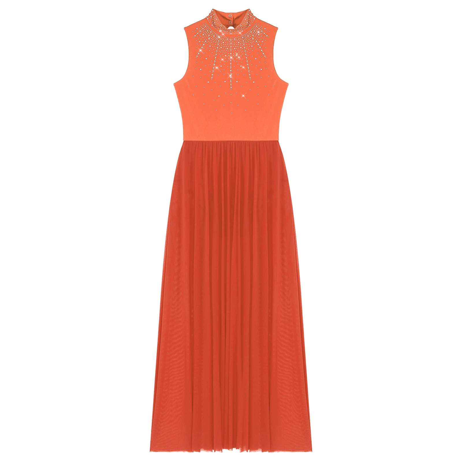 

Female Lyrical Modern Ballet Ballroom Dance Performance Dress Cutout Back Wide Hemline Shiny Rhinestones Walzt Dancewear