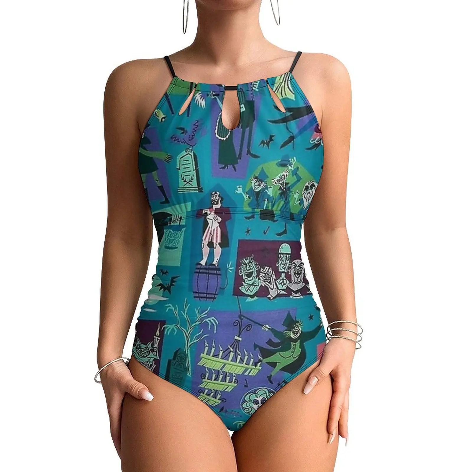 Magic Mansion Swimsuit Sexy Halloween One Piece Swimwear Push Up Bodysuit Trend Sport Monokini