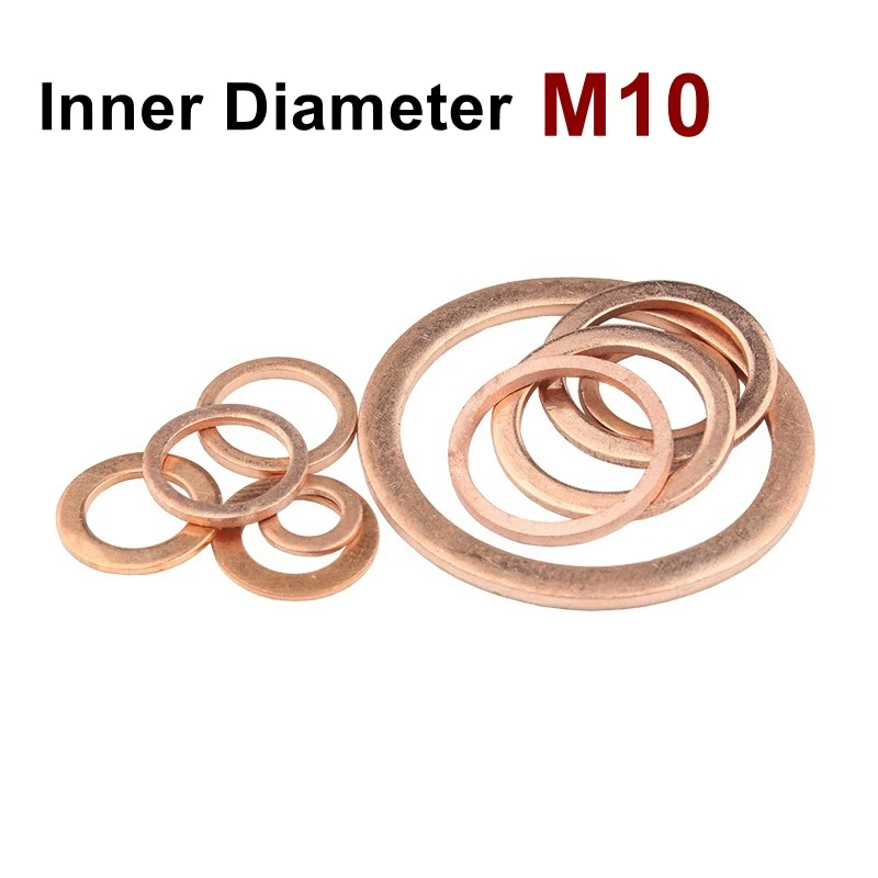 Copper Flat Washer M10 Seal Gasket inner diameter 10mm Sealing Ring Thin Sheet T3 Red copper washer