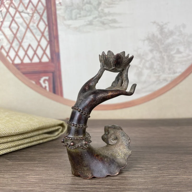 Antique Copper Backflow Incense Buddha Hand Lotus Incense Holder Decoration Copper Aromatherapy Incense Holder Zen Decoration An image 2