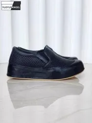 Summer Mens Casual Sneakers Genuine Leather Shoes Slip-On Breathable Hollow Out Flat Thick Platform Loafers Customized 15 Days