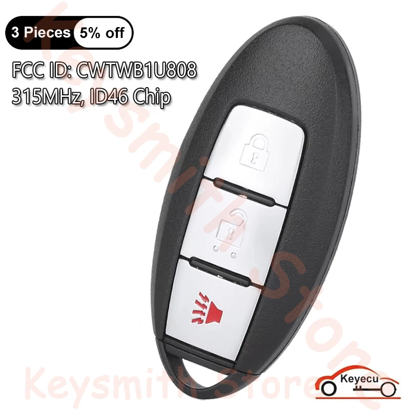 KEYECU 3Buttons 315MHz ID46 Chip for Nissan Cube Juke Quest Leaf Versa Note Auto Smart Remote Control Key Fob FCC ID: CWTWB1U808