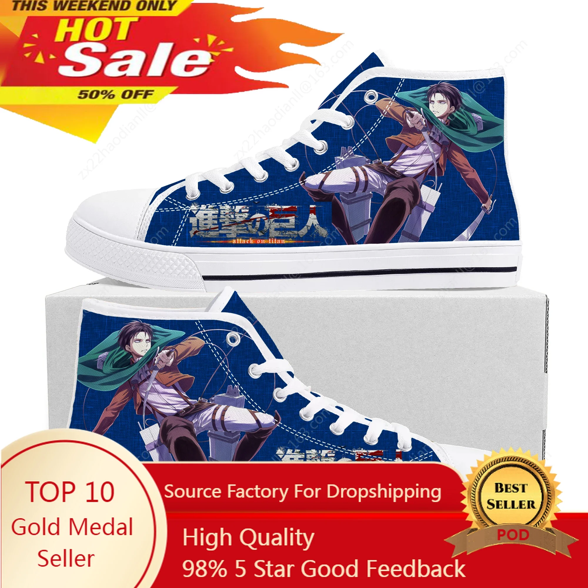 

Hot Attack on Titan Levi Ackerman High Top Sneakers High Quality Mens Womens Canvas Sneaker Casual Couple Shoes Custom Shoe