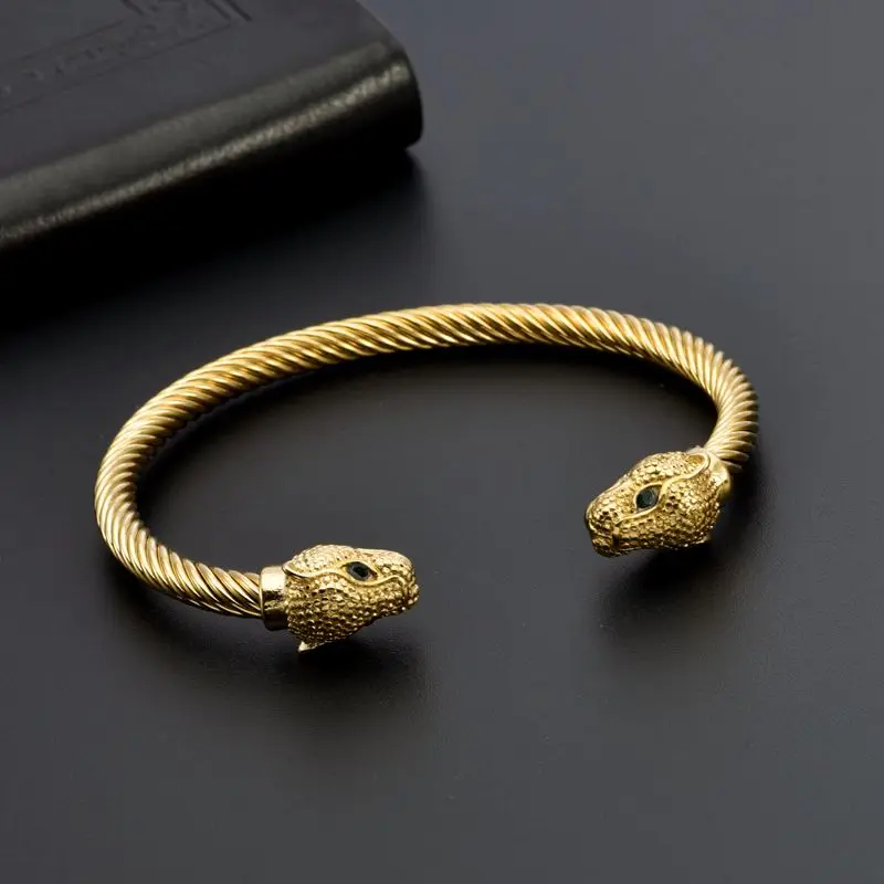 Luxury Brand Leopard Head Stainless Steel Open Men Women Cuff Bangles Trendy Mesh Surface Chain Link Bracelets Jewelry Gift