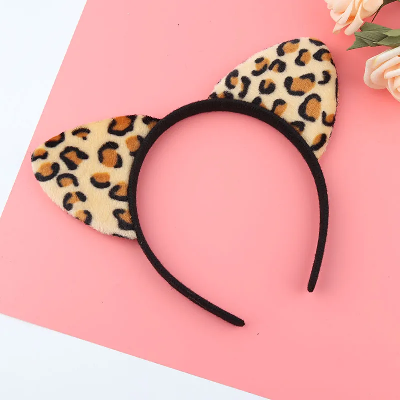 Leopard print headband plush leopard print Cat\'s ears (Steamed cat-ear shaped bread) headband animal ear headband