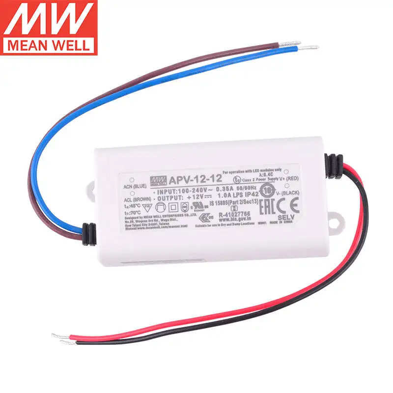 

Tai Wan MEAN WELL APV-12-12 12VDC 1A 12W Single Output Switching Power Supply LED Driver Brand New Original