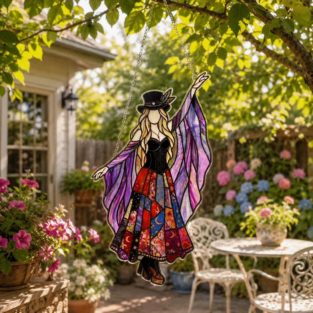 Vintage Dancing Lady Window Pendant Acrylic Halloween Wind Spinner Home Decor Gothic Witch Style Hanging Suncatcher Patio