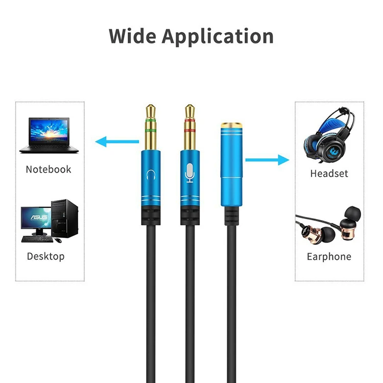 3.5mm Headphone Stereo Audio Mic Y Splitter 3.5 mm Audio  Microphone to 4 Pole Jack Aux Adapter for 4 pin 3.5mm Plug Earphone