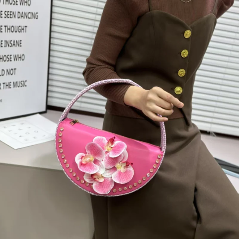 New Fashion Butterfly Orchid Handbag High Quality Women' Bag Fashion Brand Rose Red Handheld Saddle Bag