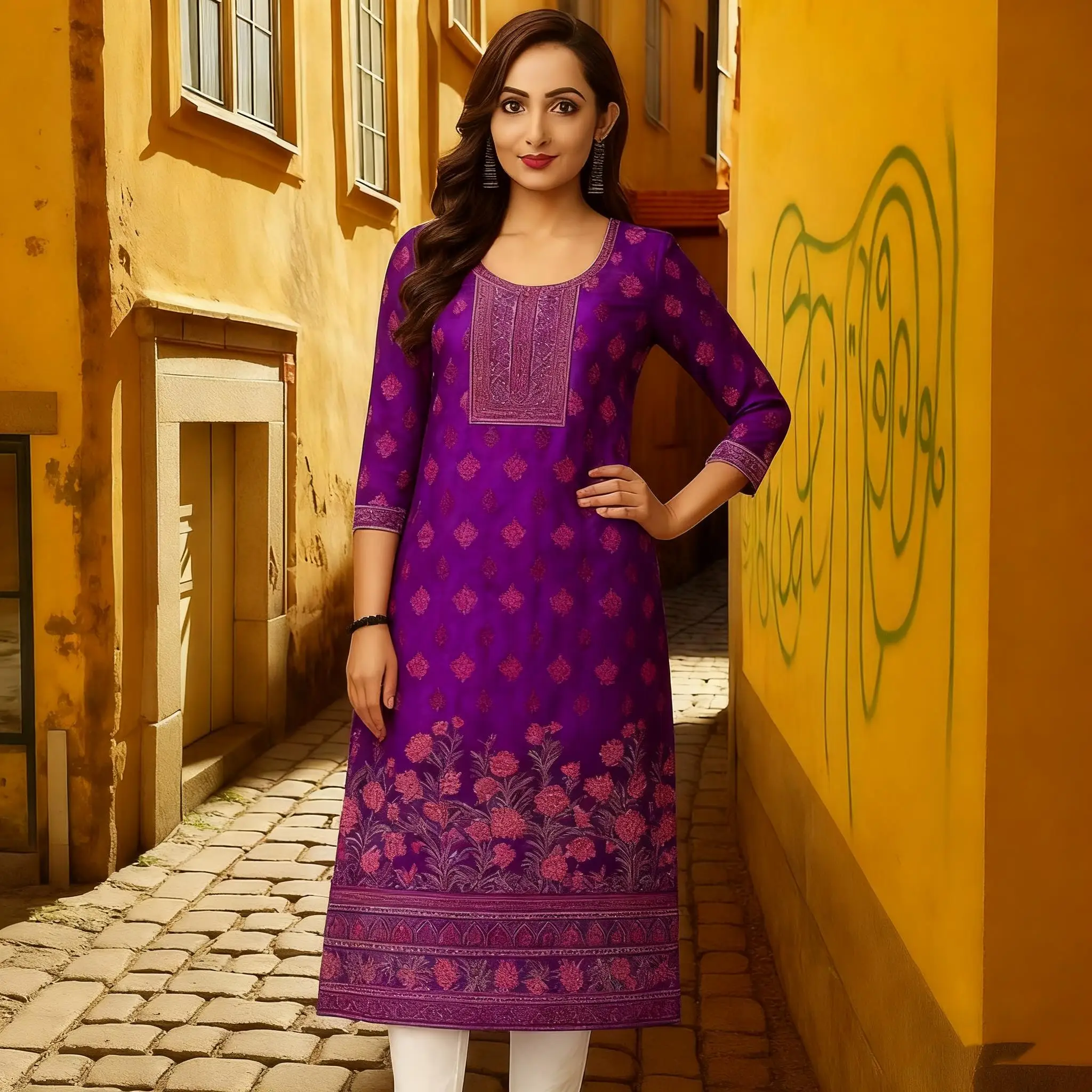 فستان كاجوال للنساء المسلمات كورت بحاشية مقطوعة مستقيمة كاجوال عرقية على شكل طاووس وزهور اليوسفي Abito Donna Musulmana Muslim Kurtta،