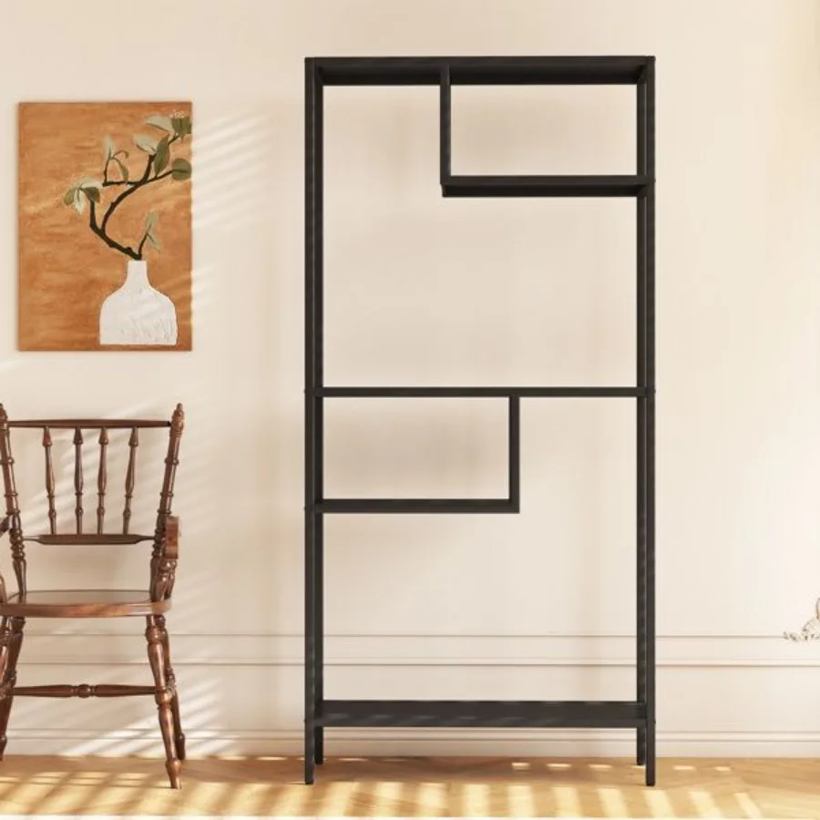 

Modern Storage Shelf with 4 Compartments Metal Legs Freestanding Organizer Book Shelves Display Shelves for Living Room Bedroom