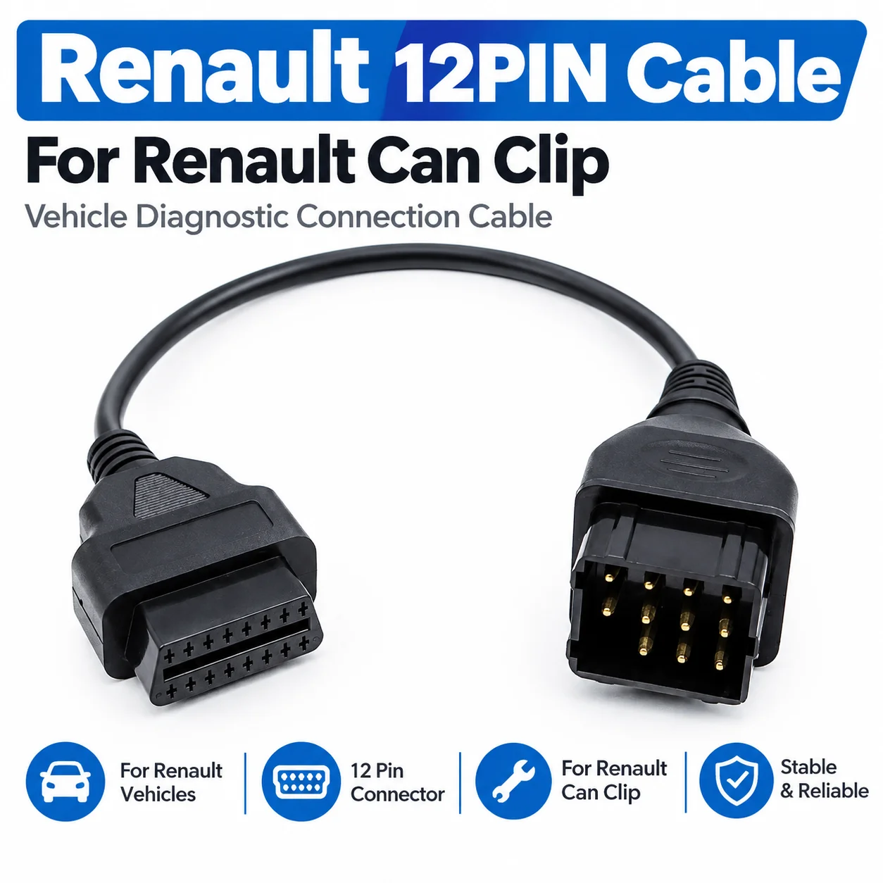 12 Pin Diagnostic Cable for Renault CAN Clip OBD2 Adapter Vehicle Diagnostic Connection Cable