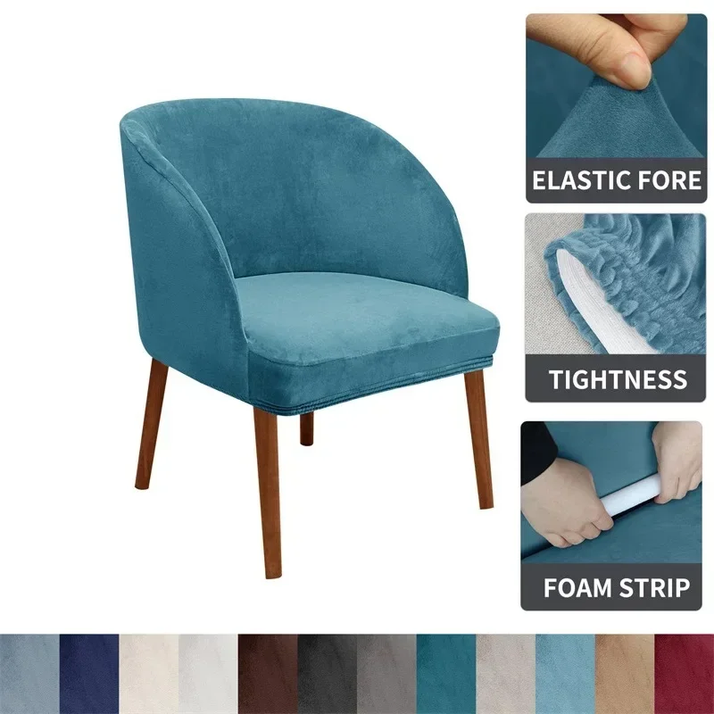 Capa de cadeira curvada com encosto curto, capa elástica de veludo para cadeiras, protetor de cadeiras para sala de jantar, bar, banquete de casamento, 1 peça