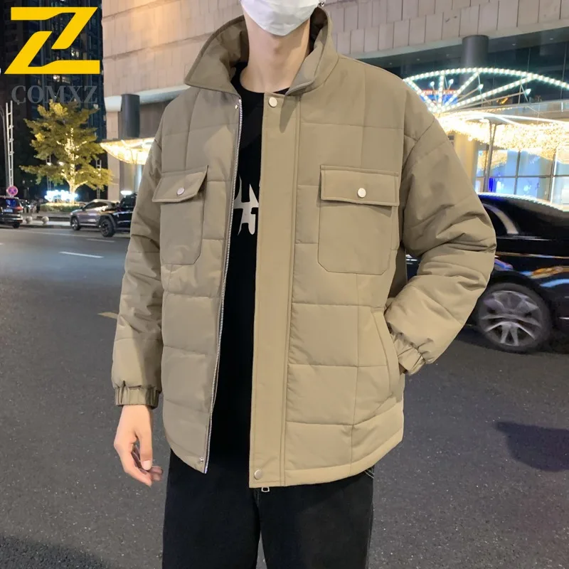 

COMXZ 2025 Men Padded Jacket Winter Korean Slim Fit Youth Hooded Color Block Thick Warm Shirt Cotton Coat Trendy New Arrival