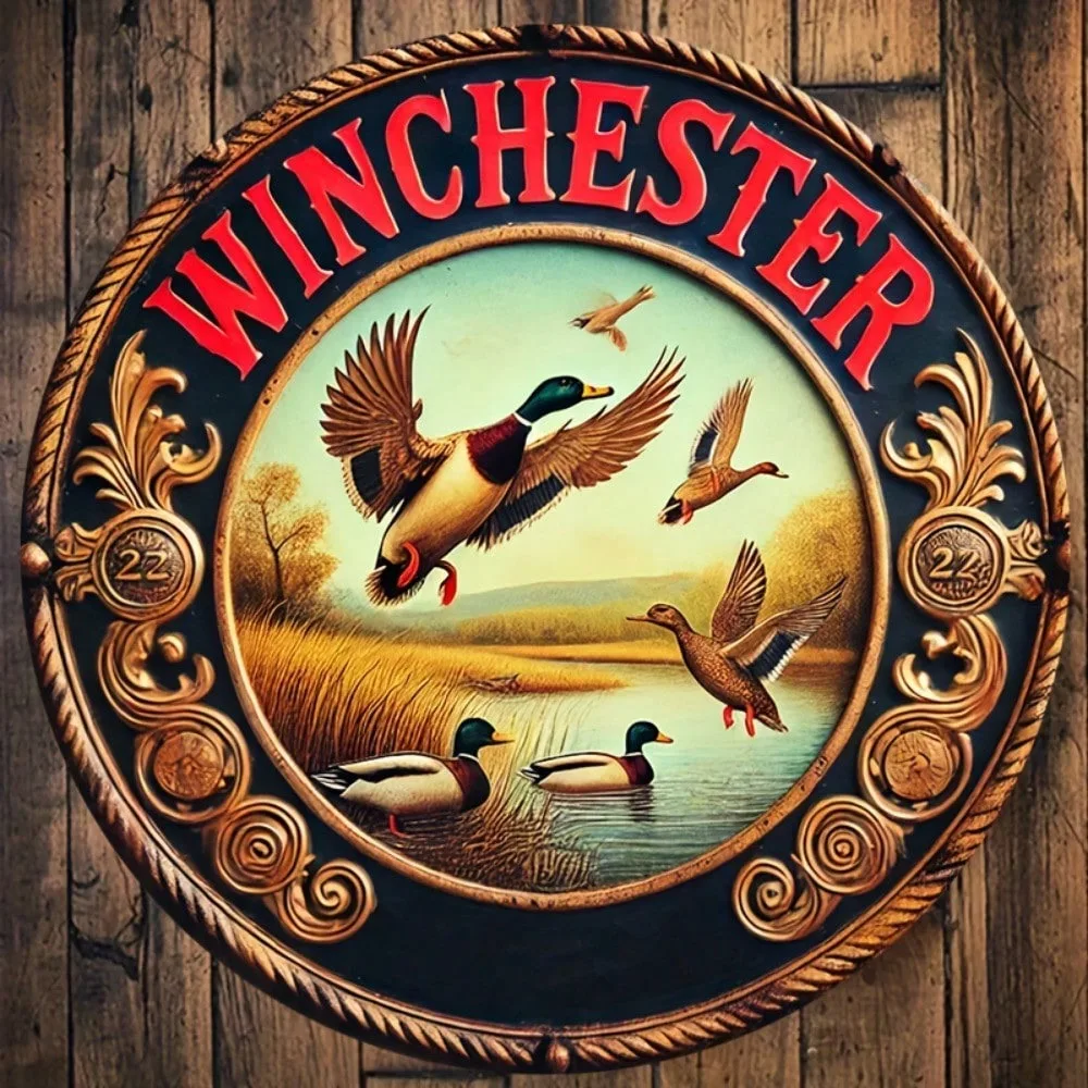 Winchester Vintage Metal Duck Hunting Sign 8x8 Inch Embossed Tin Wall Decor Garage Bar Pub Rustic Tin Plate