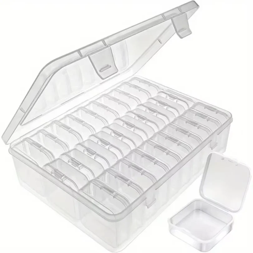 Durable Plastic Storage Box, 14/30 Compartments and Small Container - Transparent Jewelry and Small Item Organizer