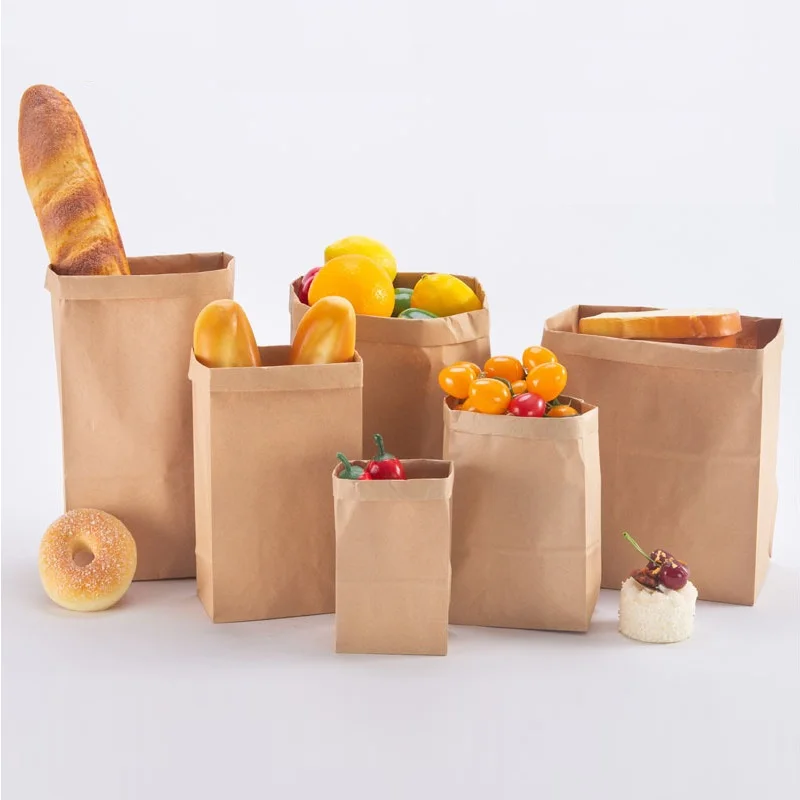 Kraft paper bread bag brown film coated shopping bag Food takeout packaging bag Fruit and vegetable bread storage paper bag