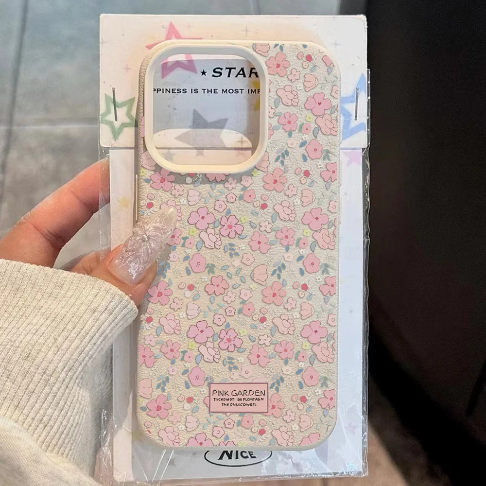 Pink Floral Soft Case For Samsung Galaxy A56 5G A36 A55 A26 A17 A16 A07 A06 Case S25 Ultra S24 FE S23 Litchi Pattern Phone Cover