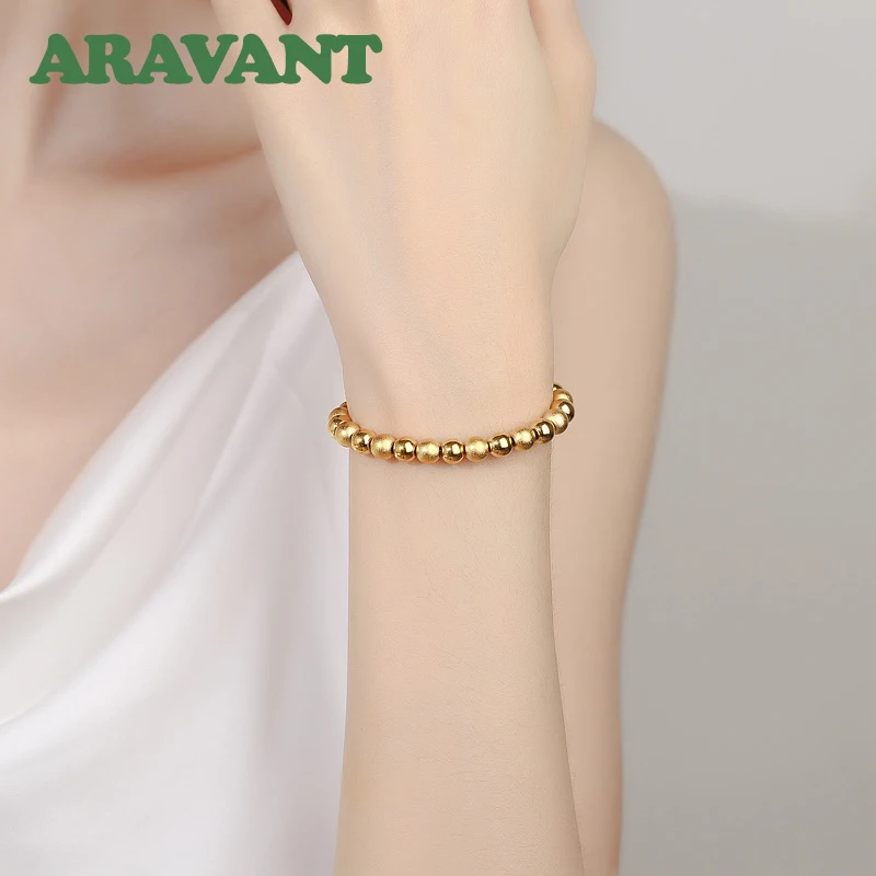 Aravant 925 Silver 18K Gold Bead Bracelet Chain For Women Girls Fashion Jewelry