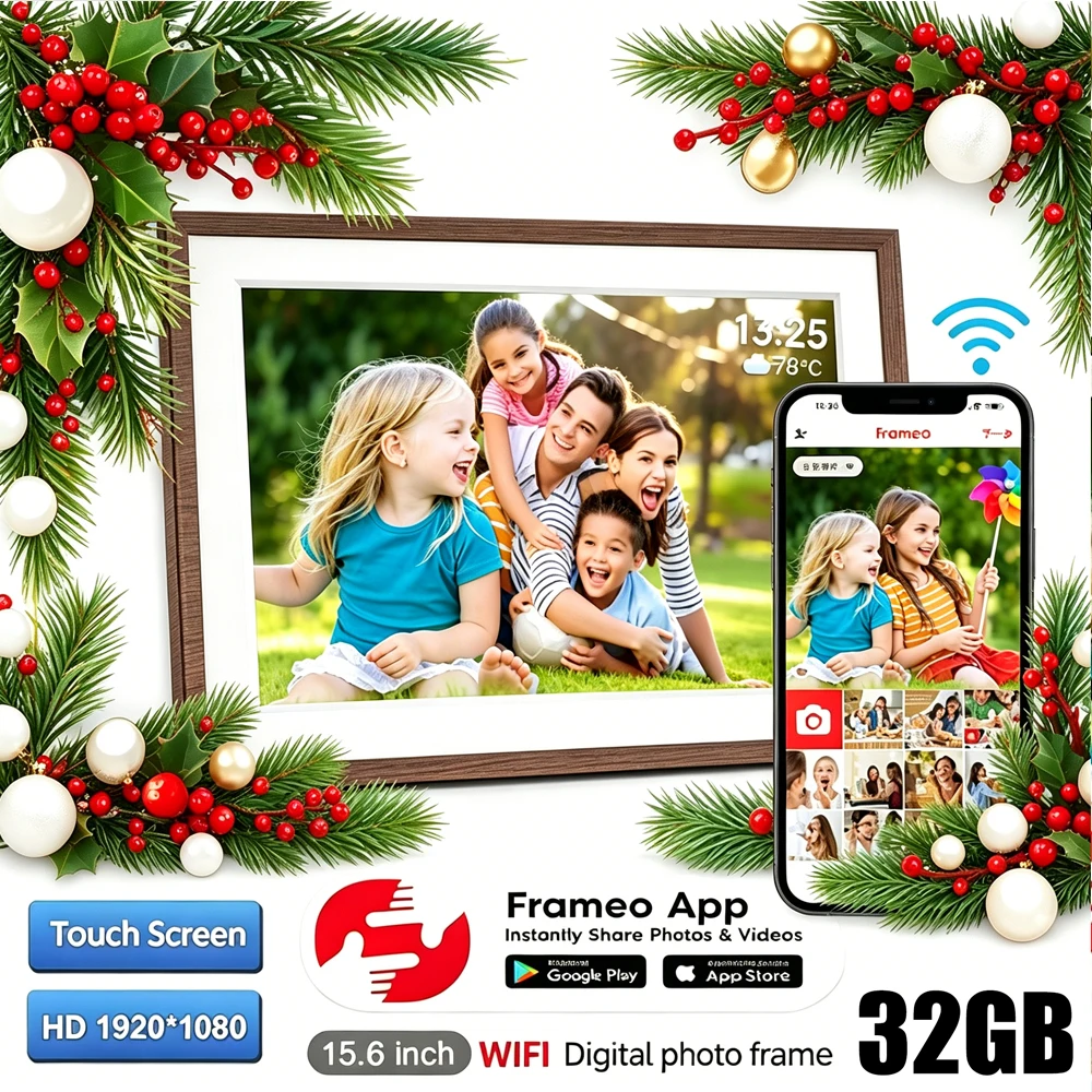 For Frameo Digital Picture Frame 15.6 inch 32GB WIFI HD Smart Cloud Digital Photo Touch Screen Christmas Birthday Holiday Gifts