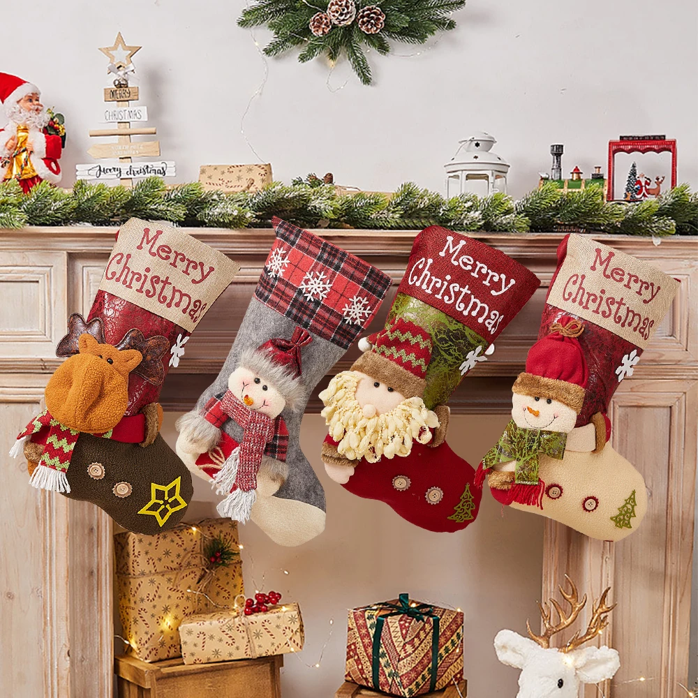 Christmas Stockings Sack Xmas Gift Candy Bag Christmas Decorations for Home Snowman Santa New Year Sock Christmas Tree Decor