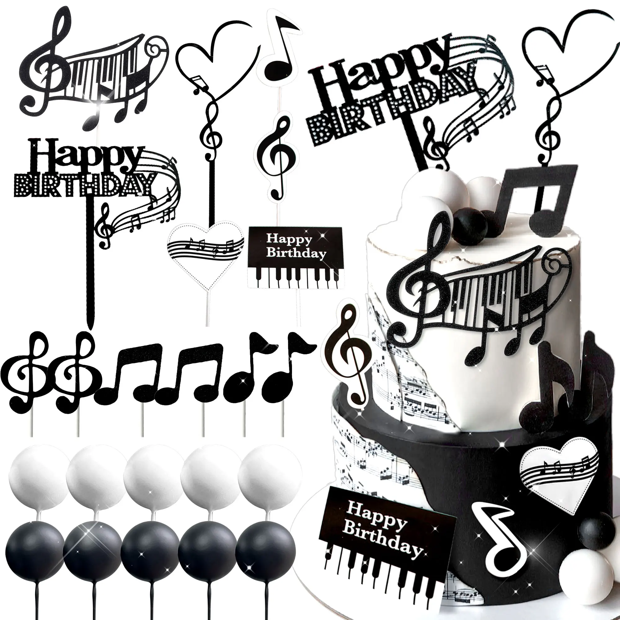 LaVenty Disco Ball Musik Kuchen Topper Gitarre Kuchen Topper Musik Notizen Bälle Kuchen Dekorationen für Musiker Geburtstag Party – Detail 1