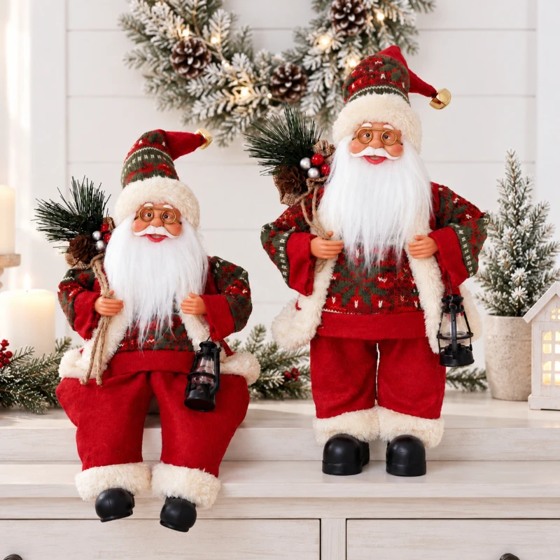 1PC Christmas decorative ornament, red back gift bag lantern sitting/standing elderly decorative, Christmas atmosphere ornament