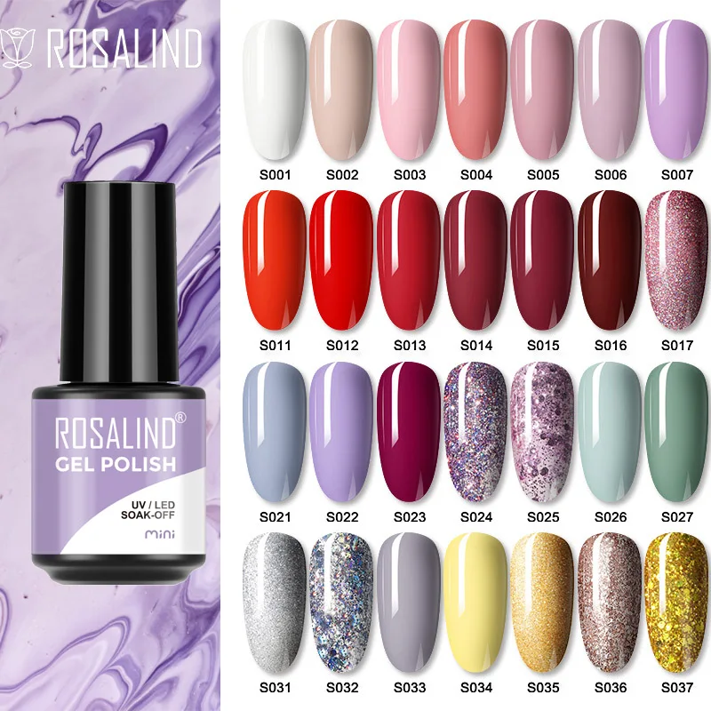 

ROSALIND 7ML Glitter UV Gel Nail Polish Colorful Hybrid Varnishes Semi Permanent Nails Polish Soak Off Base Top For Nail Art