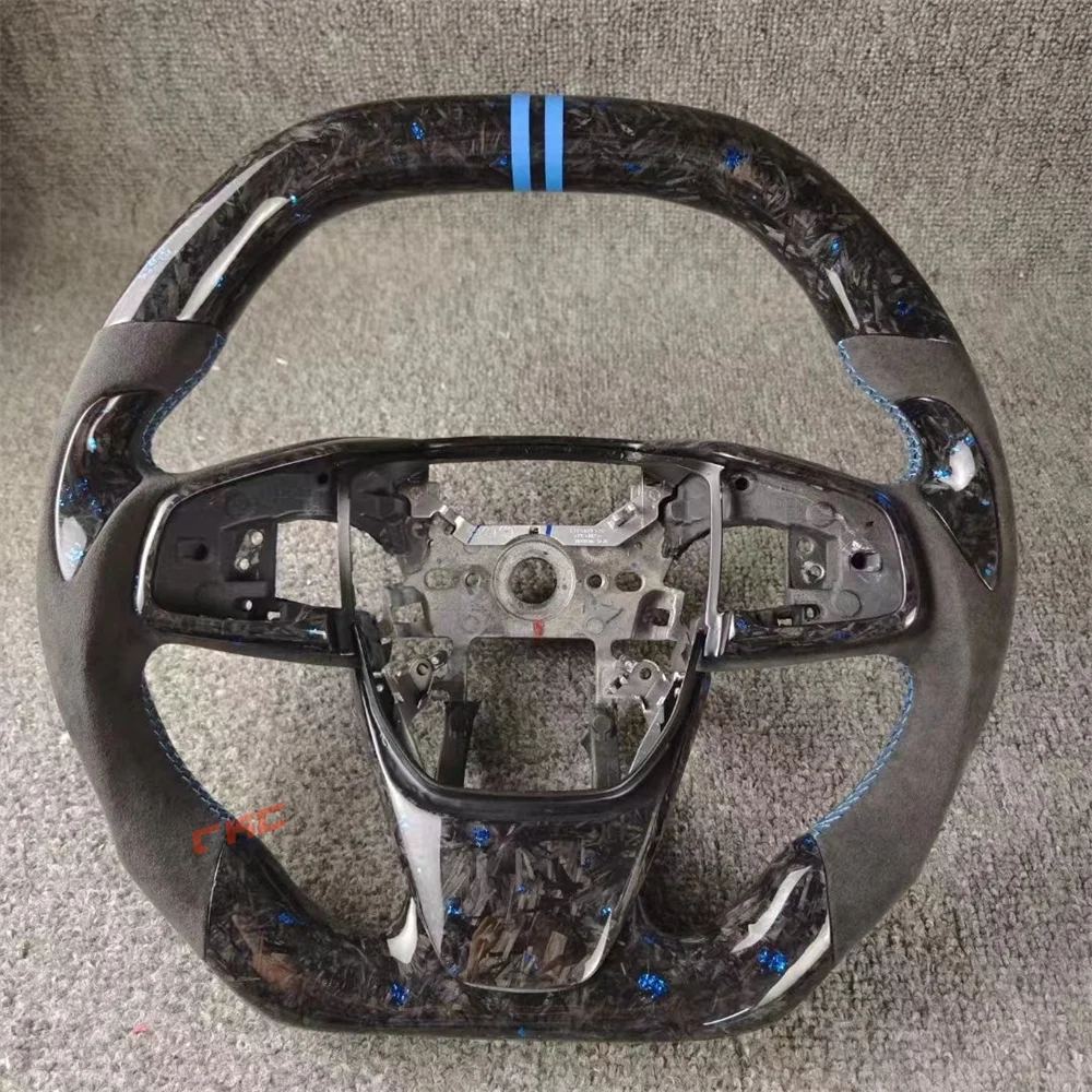 

Customized black Forged Carbon Fiber blue stitch blue Strip steering wheel For HONDA civic 10th