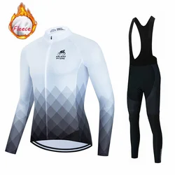 Warm 2025 Winter Thermal Fleece Cycling Jersey Set Men's Outdoor Riding MTB Ropa Ciclismo Bib Pants Set Cycling Clothing