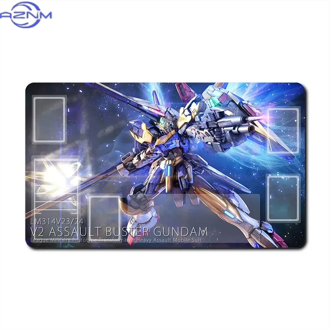 Anime White Blue Gundam Mecha TCG Playmat Mouse Pad, Rubber Anti-slip Gaming Mouse Pad, Cool Flame Effect Card Game Zone Print D