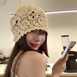 Women Summer Cap Hand-Made Hollowed-out Vintage Artistic Crocheted Hat for Summer Breathable Causual Female Caps 004