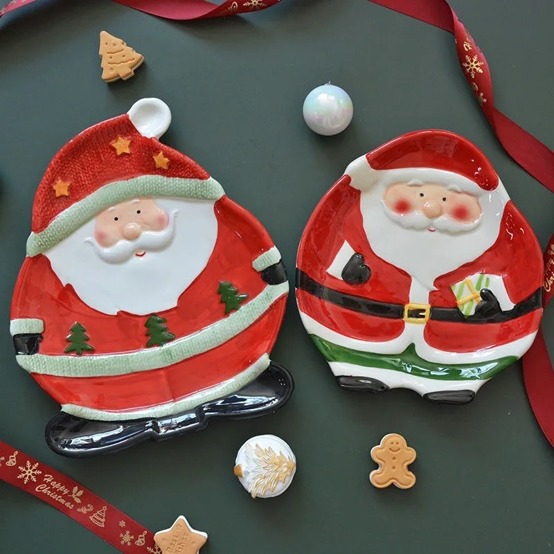 

Hand-painted Santa Claus Shaped Ceramic Dim Sum Plate Candy Western Food Plate Art Tableware Table Decor Christmas Supplies