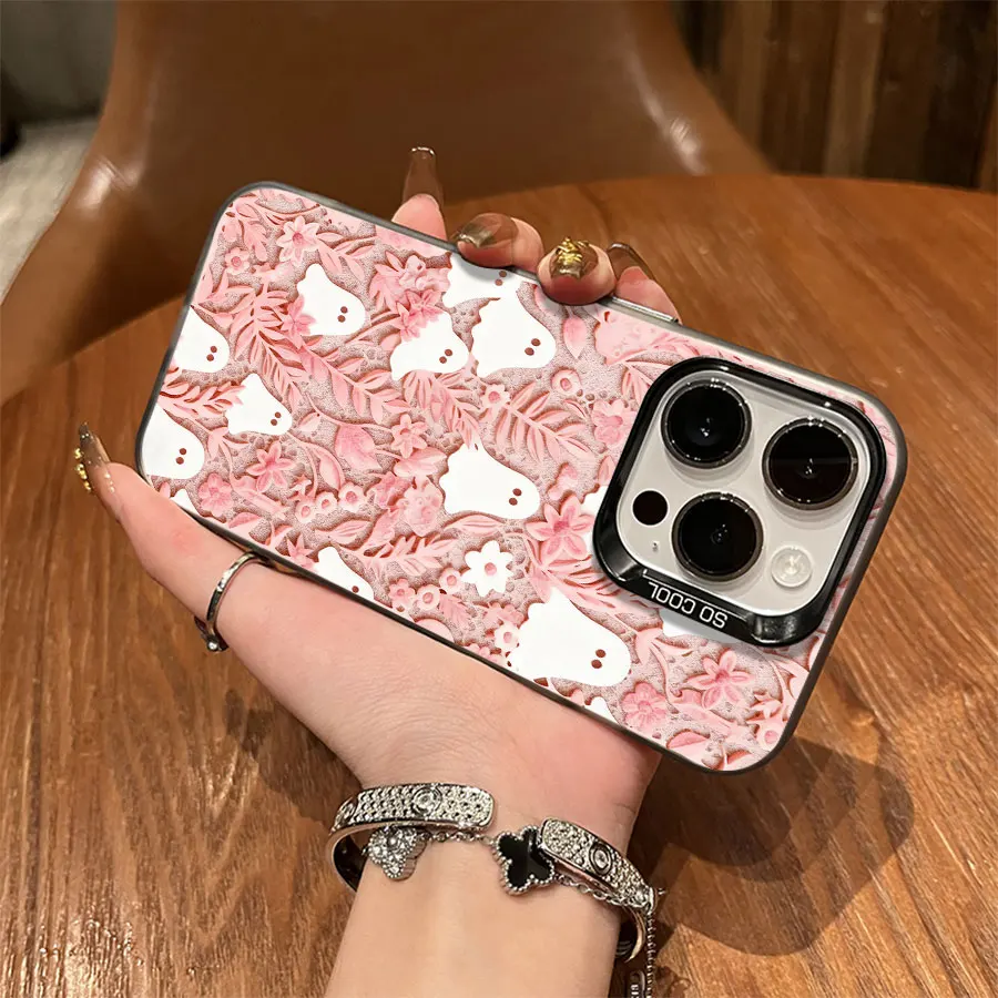 Telefono fantasma fiore rosa per iPhone da 17 a 11 Pro Max Plus