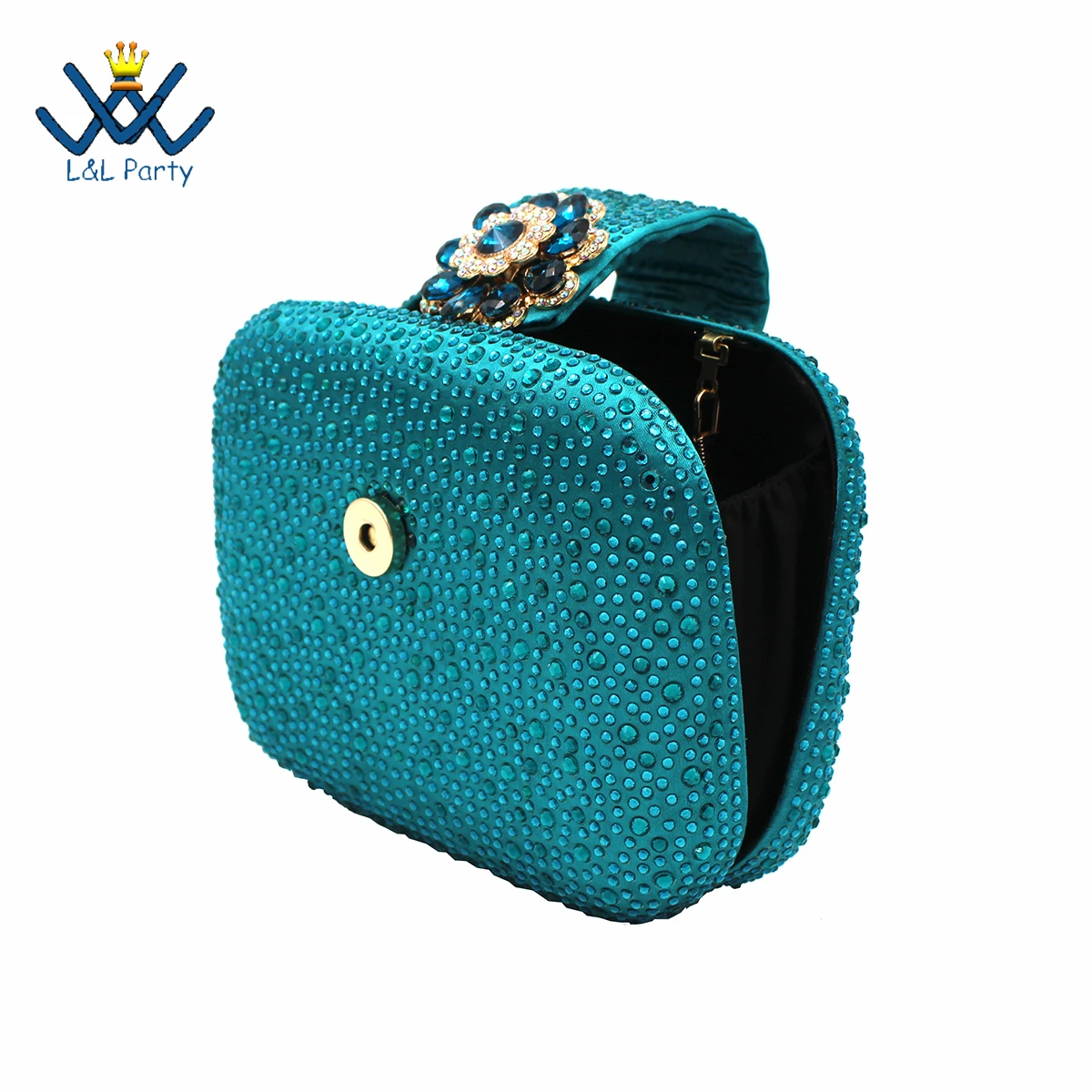 

2023 African Women Classics Small Size Party Hand Bag in Teal Color High Quality Italian Design Mature Style for Wedding