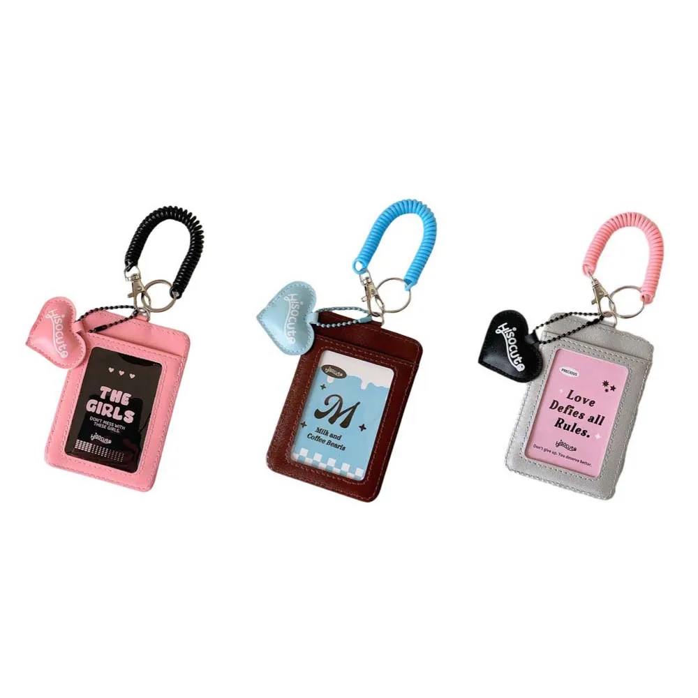With Keychain Korean Style Card Holder Bungee Cord Card Case Student Card Cover Candy Color PU Leather ID Card Holders
