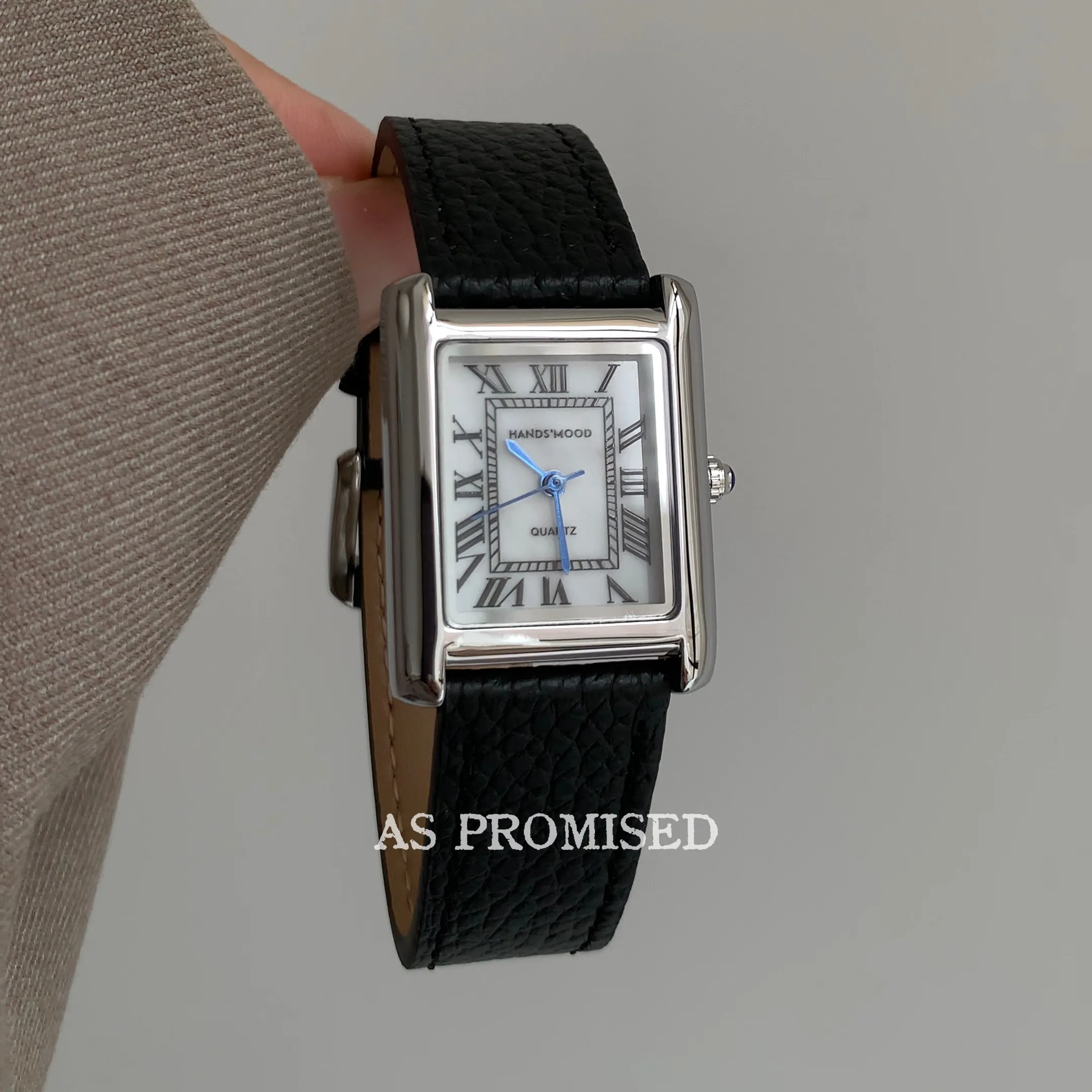 Elegant women's watch, square shape with gold mother-of-pearl dial, vintage and stylish design, perfect as a birthday gift.
