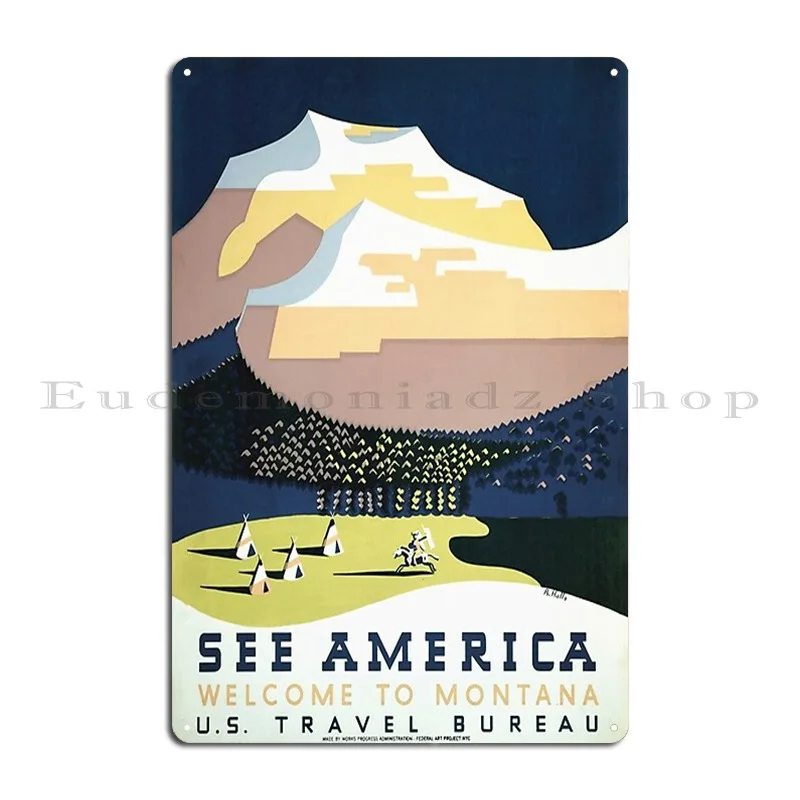 see america welcome to montana wpa poster ca 1937 Metal Sign Create Club Pub Plates Kitchen Customize Tin Sign Poster