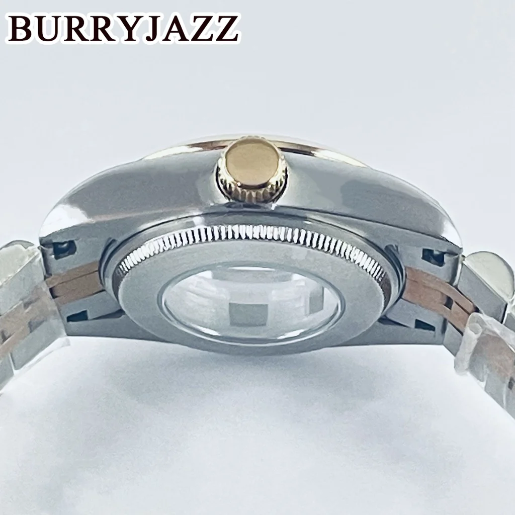 BURRYJAZZ 31mm NH05 NH06 caja de reloj caja de acero inoxidable rosa plateada con cristal de zafiro resistente al agua