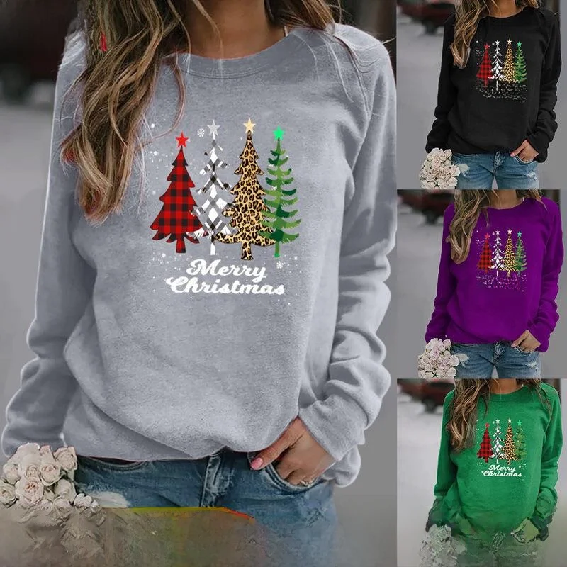 

Tree Pattern Printed Long Sleeve round Neck Hoodie Women's Casual Style Printed Sweatshirt with Waist-Cinching Design