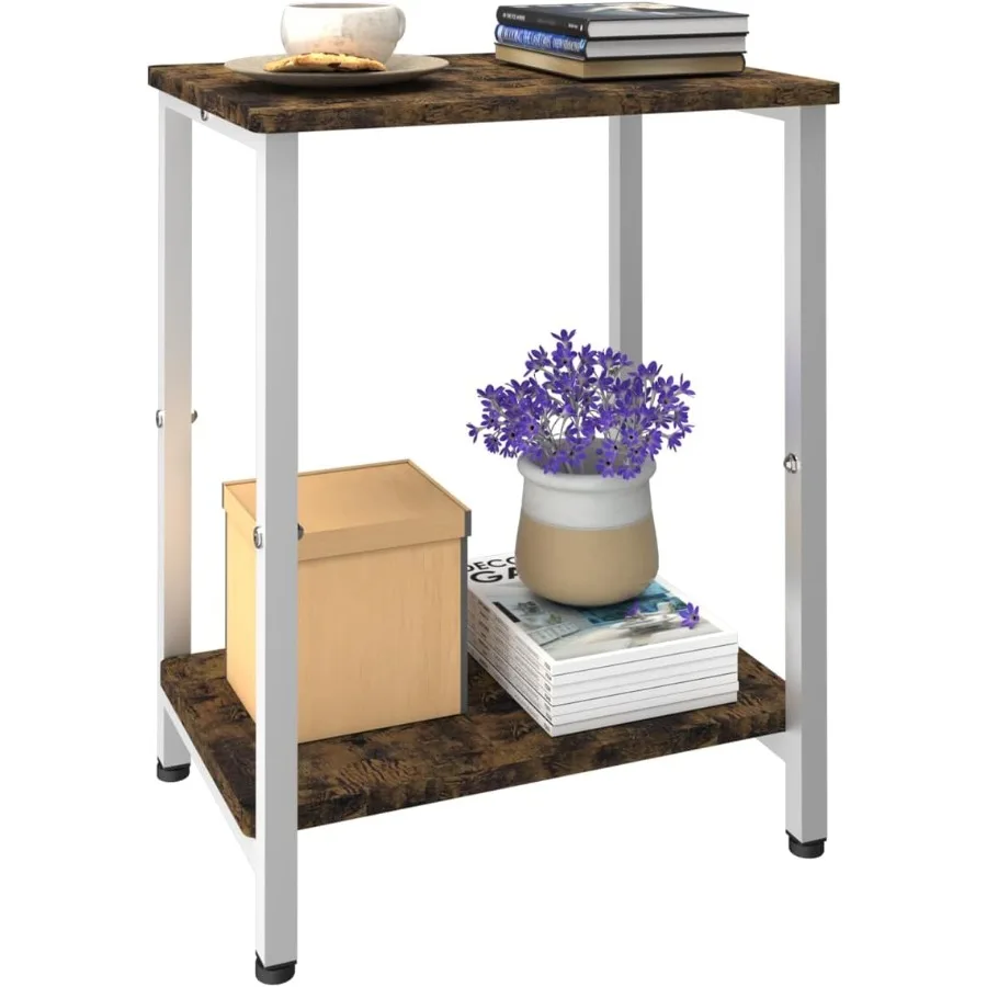 

2 Tier Side Table Heavy Duty End Table with Shelves Narrow nightstand Table for Small Spaces Rrd Player Table for Bedroom Livin