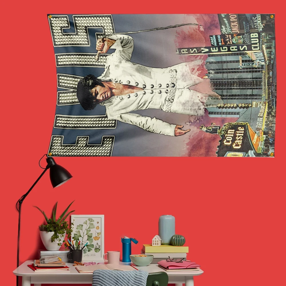 Elvis Inspired Rock Music Flag 3x5 FT 90x150cm Polyester Decorative Banner Tapestry For Music Fans Bedroom Wall Decoration