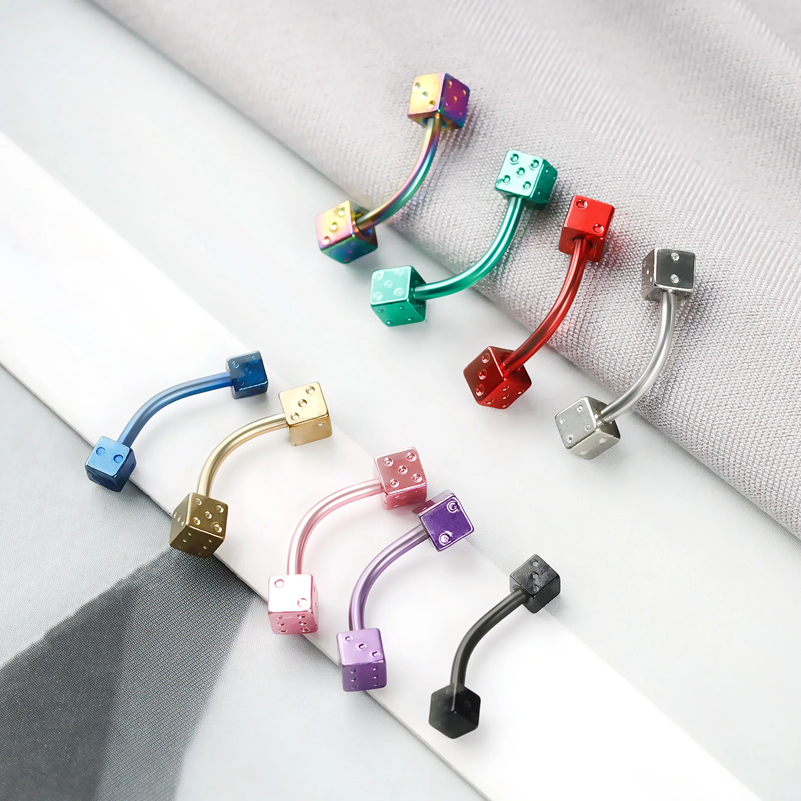 1pc 316L Stainless Steel Eyebrow Piercing Colored Dice Eyebrow Nail Belly Nail Persontity Punk Piercing Jewelry