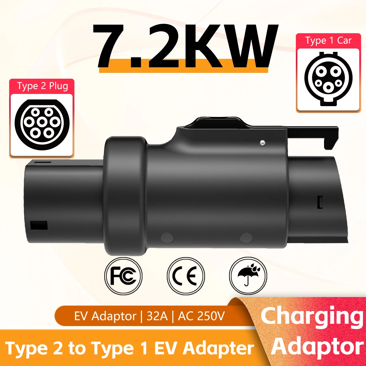 

Зарядный адаптер Тип 2-тип 1 для электромобилей, 32 А, однофазный, совместимый с зарядным устройством типа 2 для электромобиля с зарядным гнездом типа 1