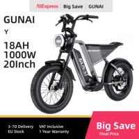 GUNAI-Y 1000W Electric Bicycle 90KM Mileage 20*4Inch Fat Tire Electric Bike 60KM/H 48V 18AH Battery 7Speed Mountain Adult E-Bike