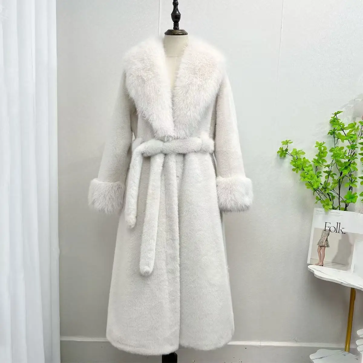 fashion Imitation mink fur coat women's fur collar loose fit long sleeves sahses plush thick overcoat winter new