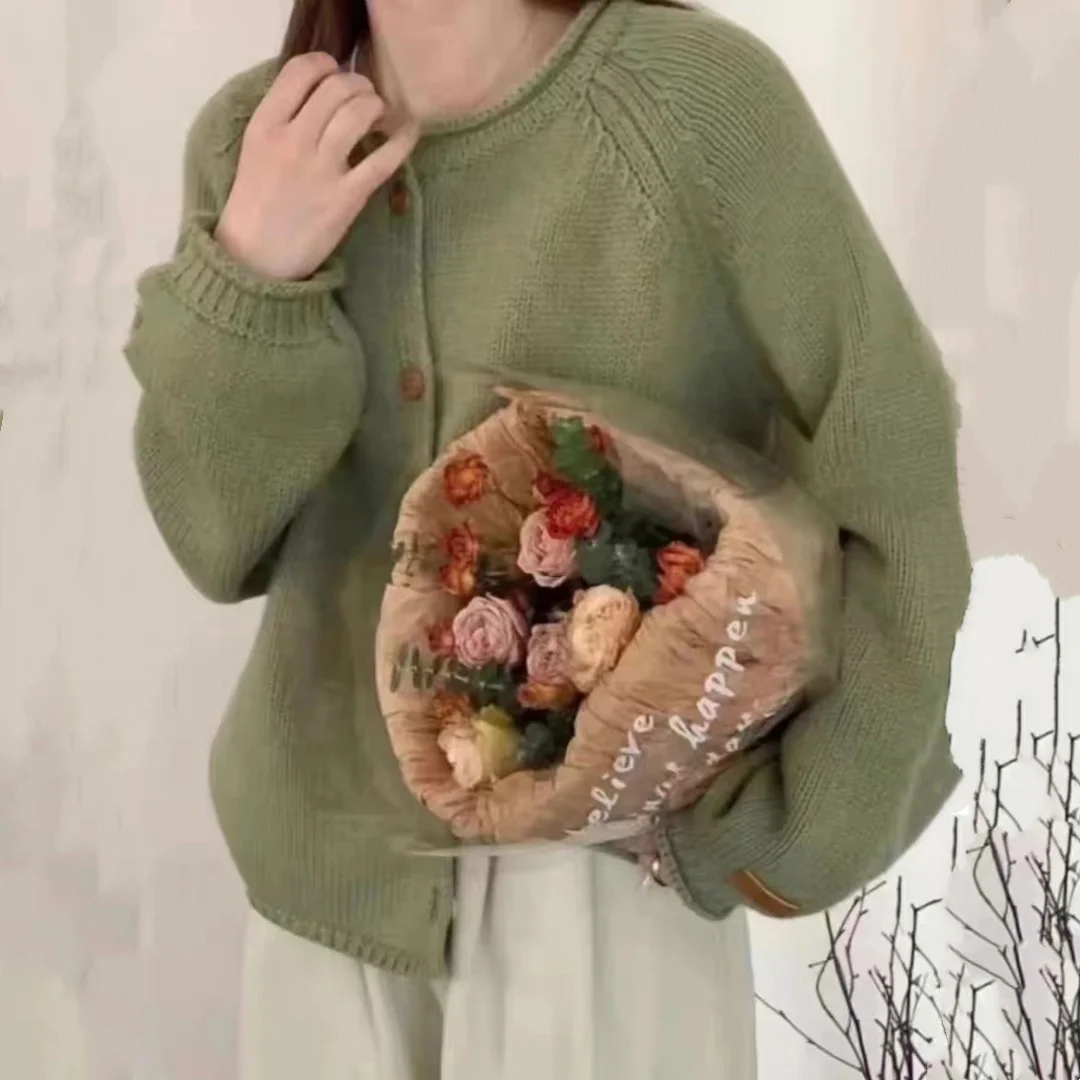 

Women's Long Sleeve Knitted Sweater Spring Soft Cozy Loose Fit Fashionable Open Cardigan round Neck Single Button Closure