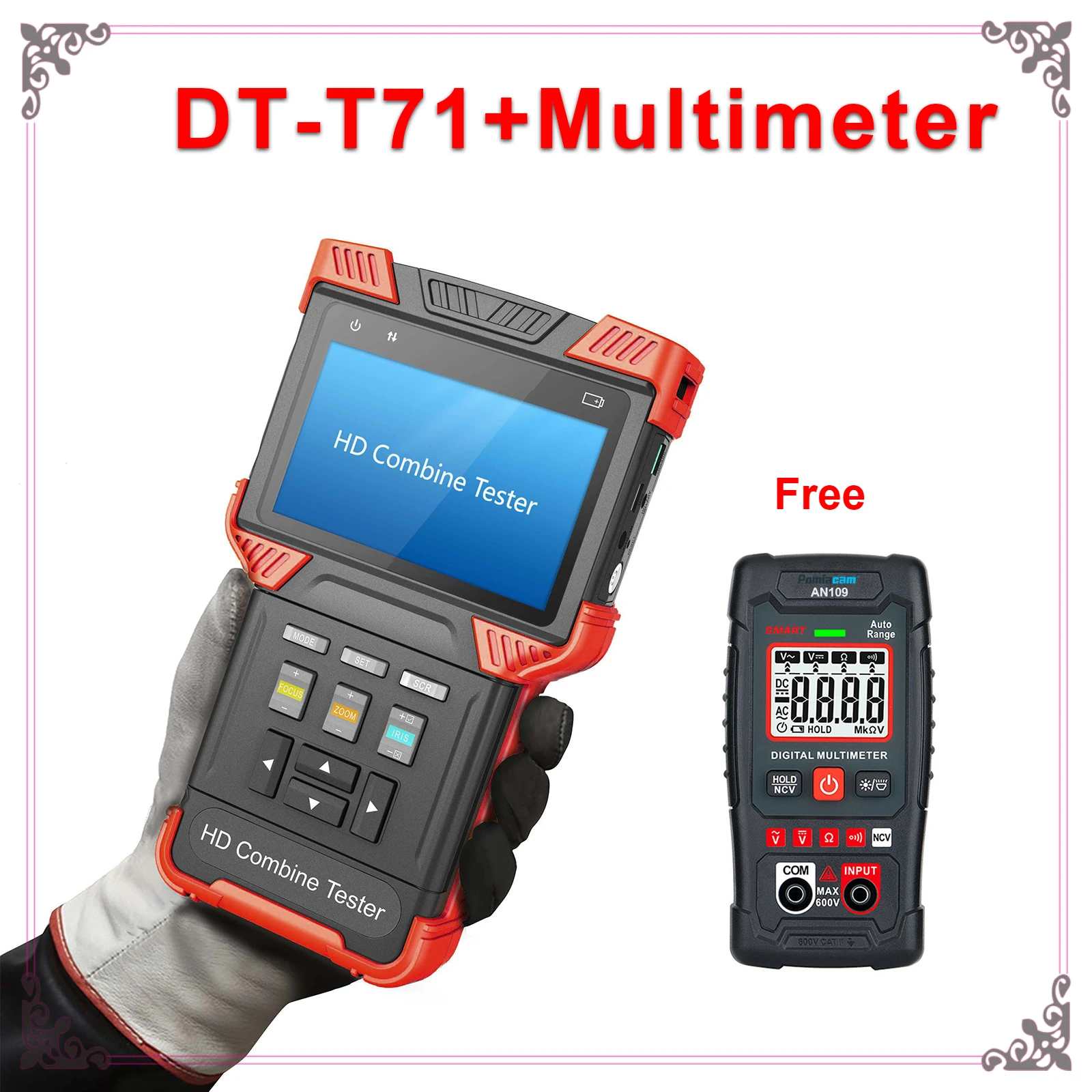 DT-T71 CCTV Tester 4 inch With Multimeter,4K IP Camera Tester, Support AHD/TVI/CVI/CVBS ,12V/1A Power Output,TDR RJ45 Cable Test