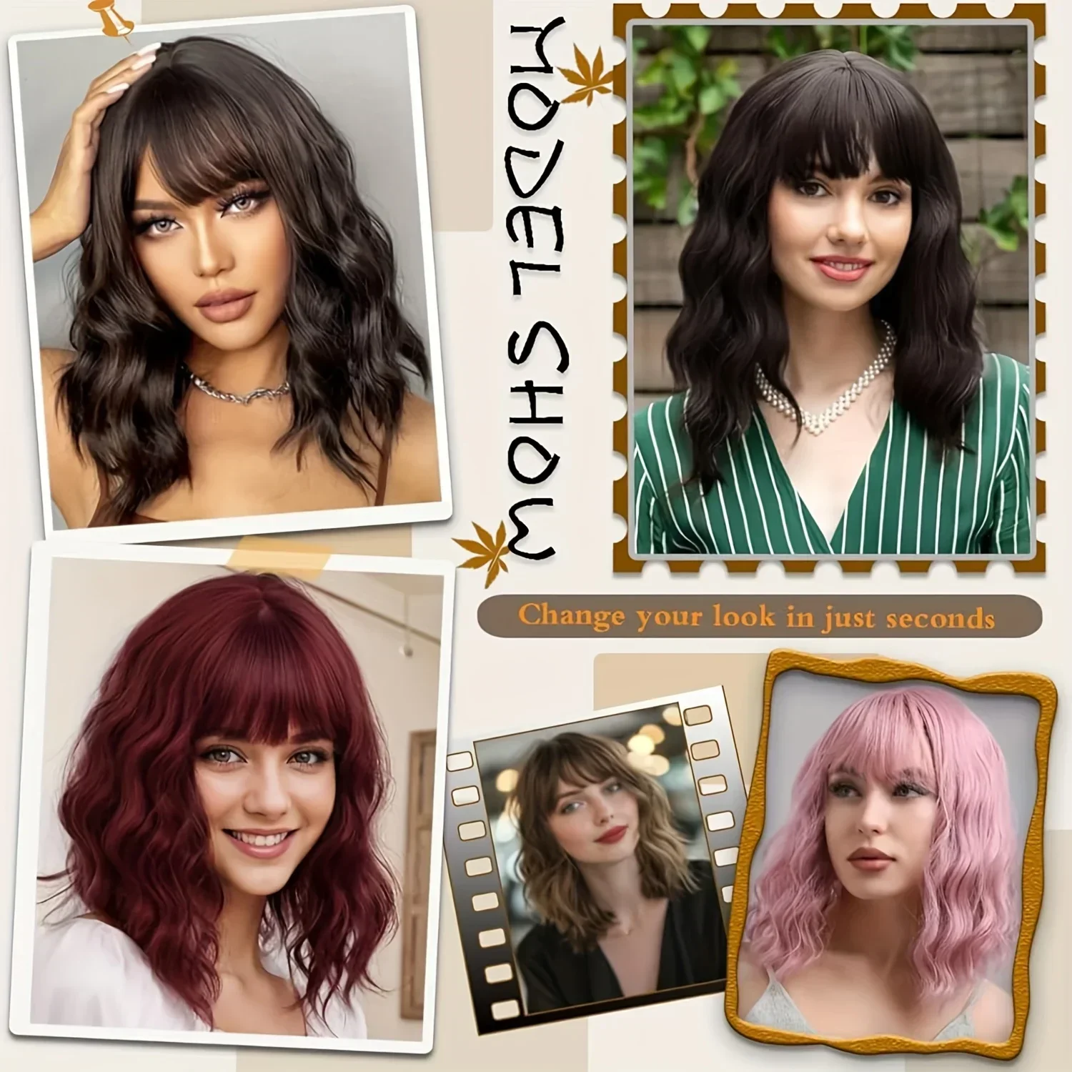 14 - Inch Wavy Hair Toppers for Women: Synthetic Wiglets with Bangs - Clip - In Hair Pieces for Seamless Volume and Style